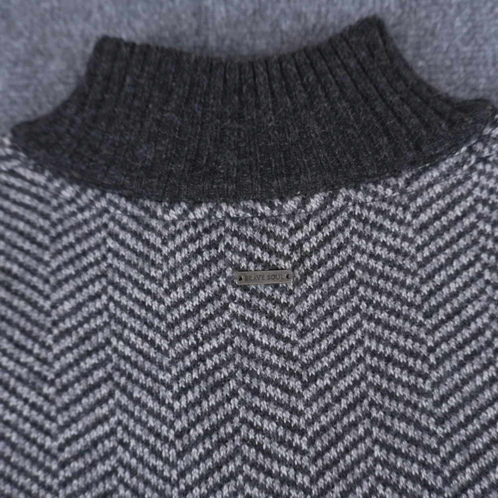 Brave Soul Quarter Zip‎ Pullover Mens 2XL Grey Herringbone Bonded Sweater NEW